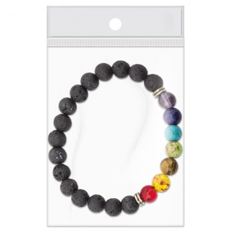 Pulseiras de pedras de chakra em caixa de papelão branca com adesivo personalizado