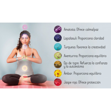 Pulseiras de pedras de chakra em caixa de papelão branca com adesivo personalizado