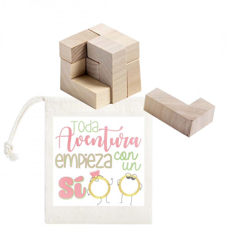 Jogo de habilidade Tetris quadrado apresentado em bolsa e adesivo para casamentos