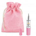 Caneta batom em bolsa rústica rosa personalizada