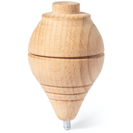 Trompo de madeira com fio apresentado em bolsa estilo vintage