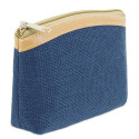 Bolsa azul rústica e bolsa combinando apresentada com adesivo