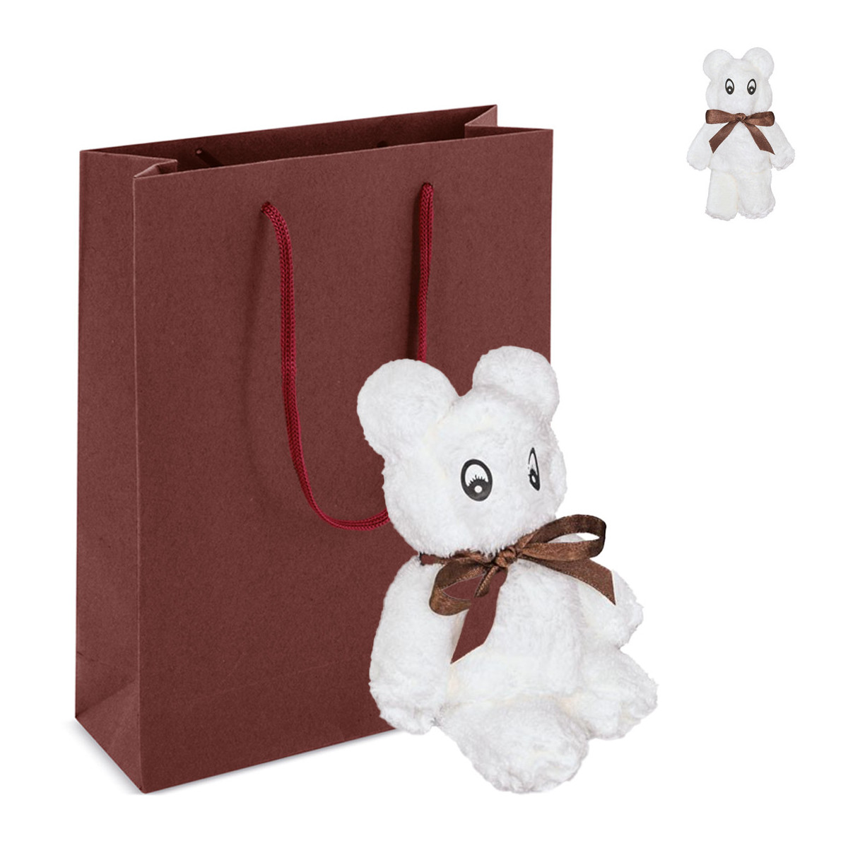 Toalha em forma de urso branco fofinho em bolsa de presente