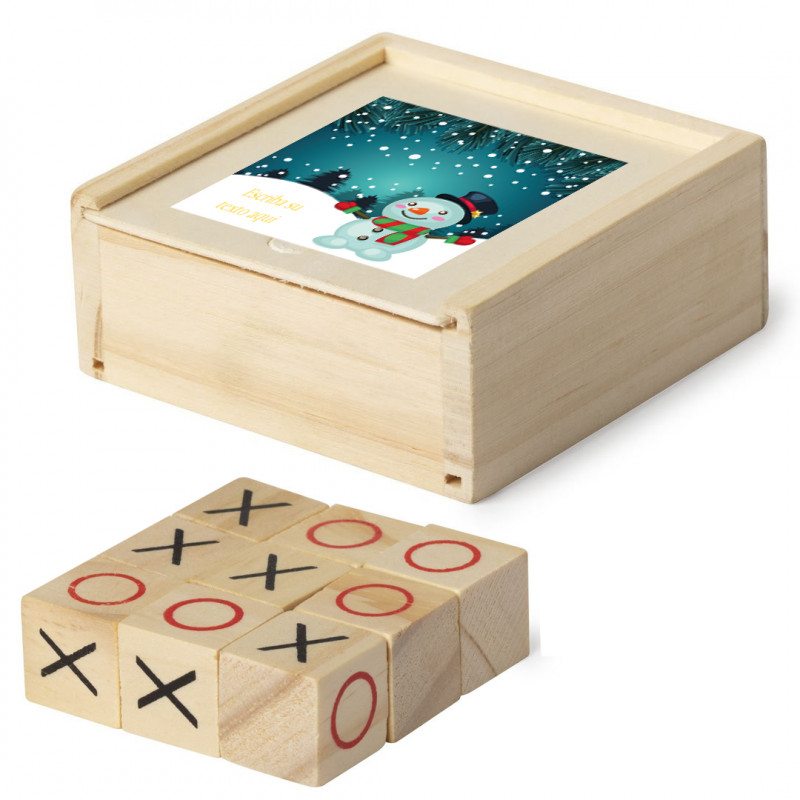 Jogo da velha em caixa de madeira personalizada com frase adesiva de Natal
