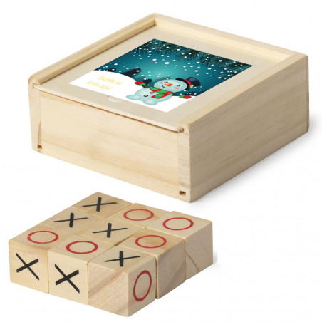 Jogo da velha em caixa de madeira personalizada com frase adesiva de Natal