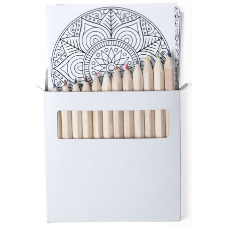 Lápis de cor em caixa de papelão com folhas de mandala e adesivo personalizável para natal