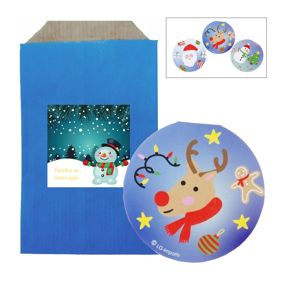 Caderno de Natal decorado com envelope kraft azul e adesivo de Natal para personalizar.