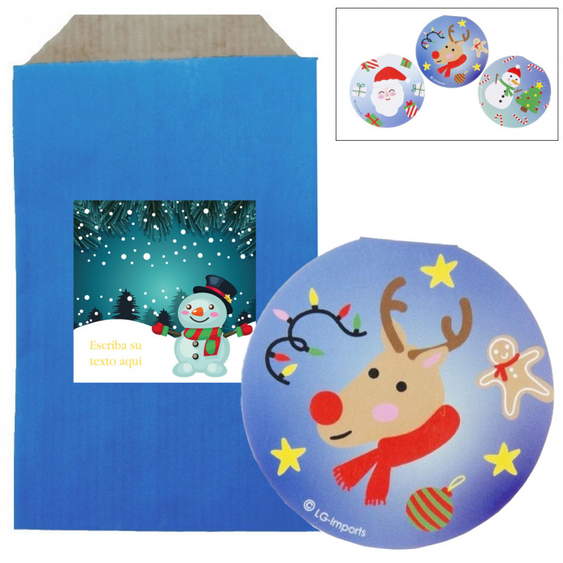 Caderno de Natal decorado com envelope kraft azul e adesivo de Natal para personalizar.