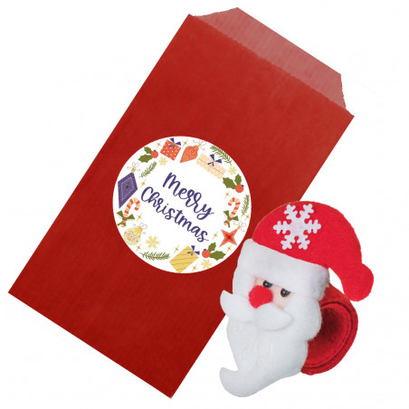 Pulseira de feltro para natal em formato de papai noel com envelope de papel para presente com adesivo para personalizar