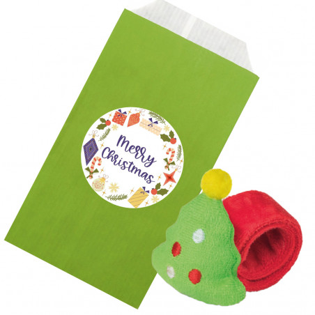 Pulseira de enrolar de natal com enfeite de árvore de natal em envelope de papel para presente com adesivo para personalizar