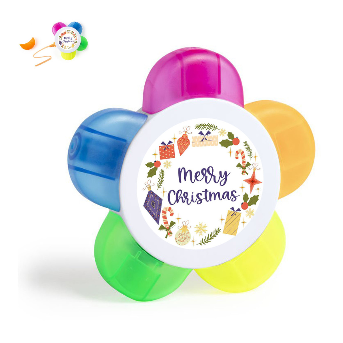 Marcadores fluorescentes para destacar com adesivo para o Natal
