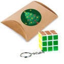 Cubo de rubik 3 x3 em chaveiro apresentado em caixa de papelão para presente e adesivo de natal para personalizar
