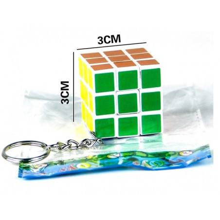 Cubo de rubik 3 x3 em chaveiro apresentado em caixa de papelão para presente e adesivo de natal para personalizar