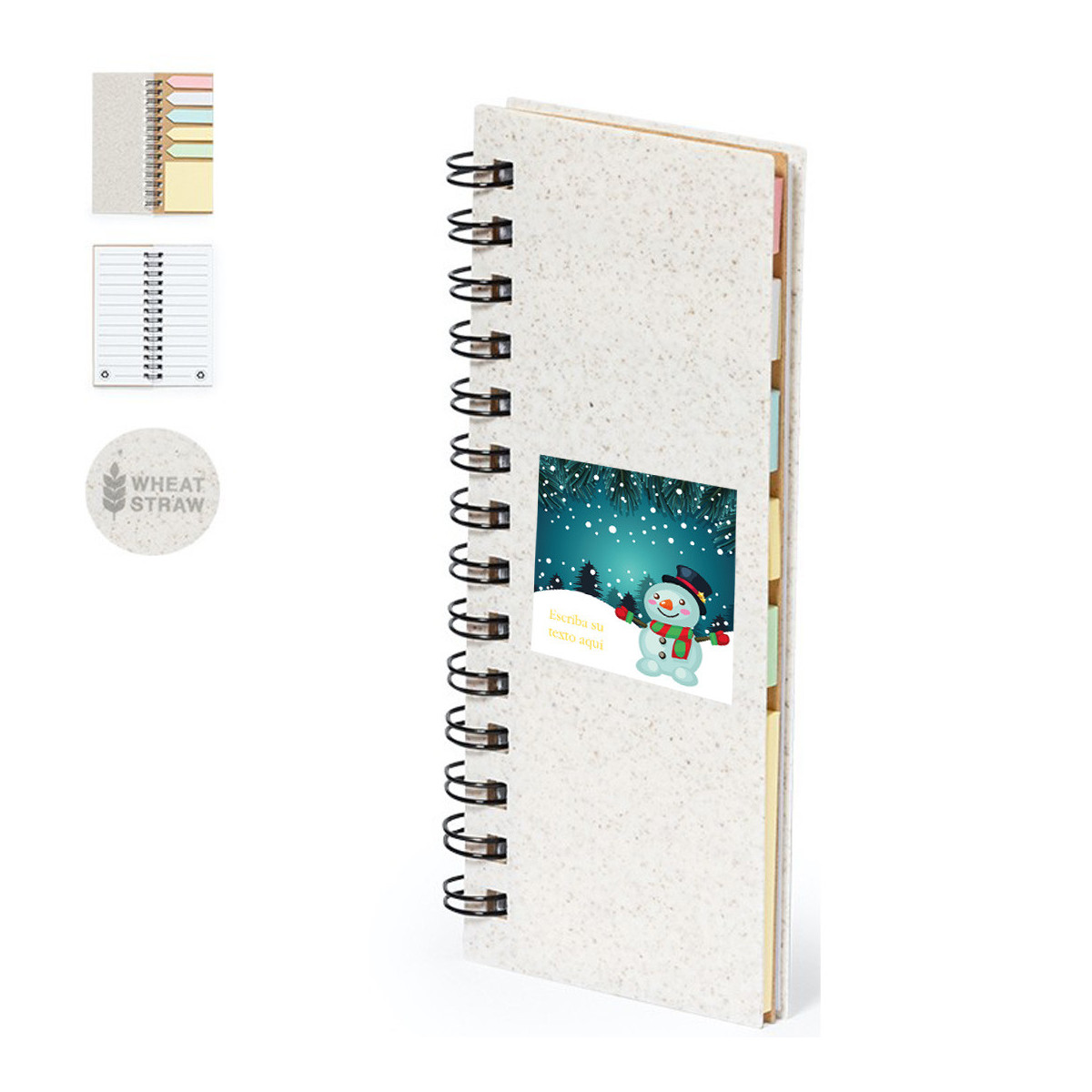 Caderno com post-its e folhas com adesivos de Natal para personalizar com uma frase