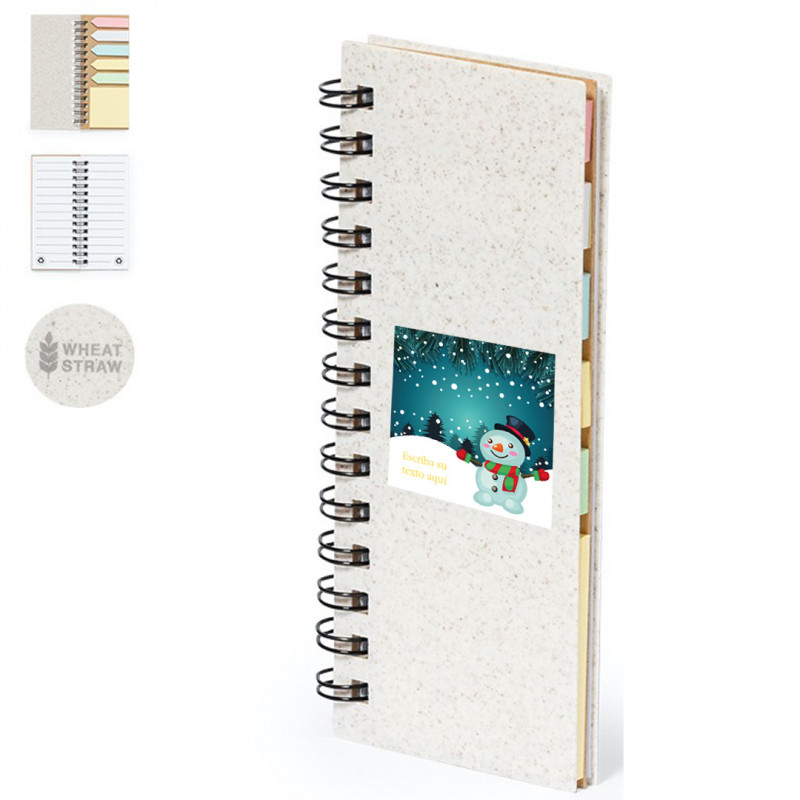 Caderno com notas adesivas e folhas com adesivo de natal para personalizar com frase