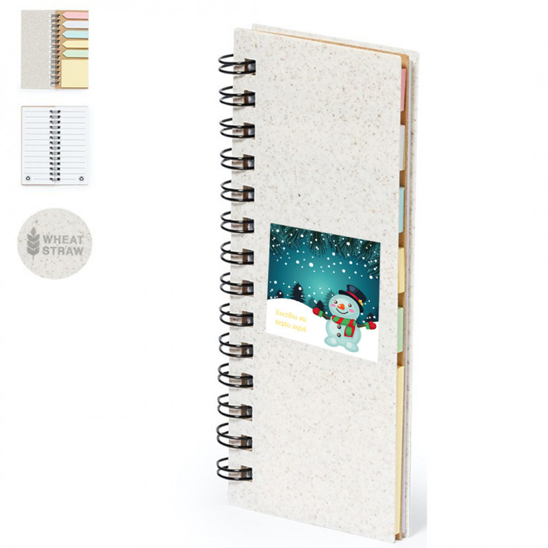 Caderno com post-its e folhas com adesivos de Natal para personalizar com uma frase