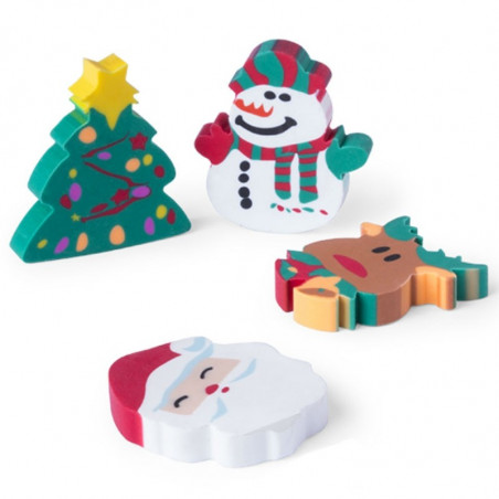 Borrachas em forma de bonecos de Natal apresentadas com adesivo para personalizar
