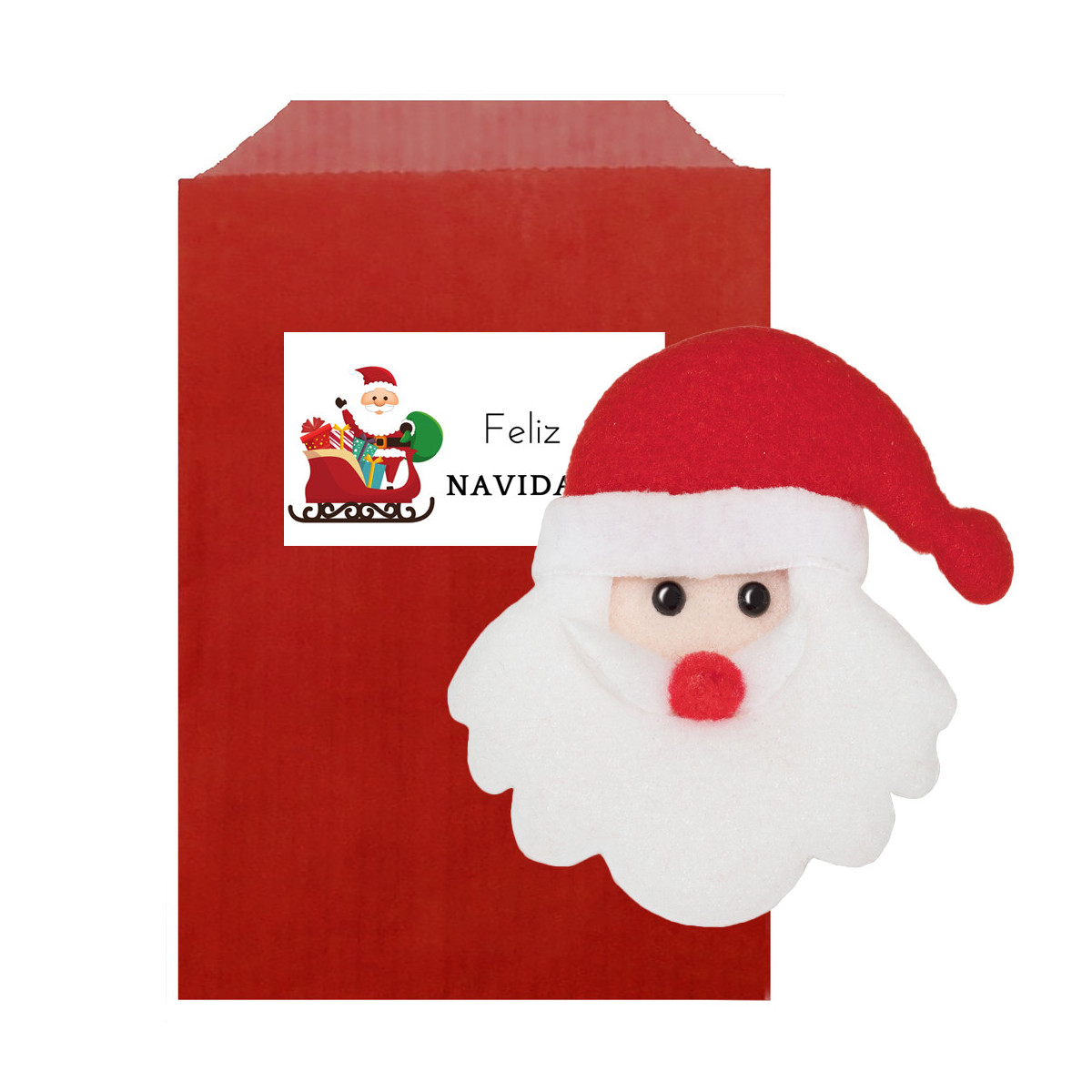 ímã de geladeira engraçado do papai noel apresentado em um envelope de presente vermelho e adesivo para personalizar detalhes