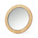 Bolsa rústica e espelho redondo de madeira com adesivo personalizado com imagem