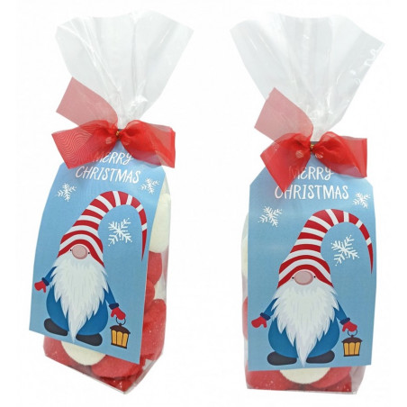 Doces em saco transparente com cartão de Natal