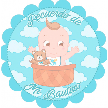 Lancheira infantil decorada com adesivo especial de batizado de bebê