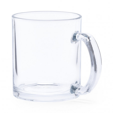Caneca de vidro com alça com adesivo para detalhe de casamentos