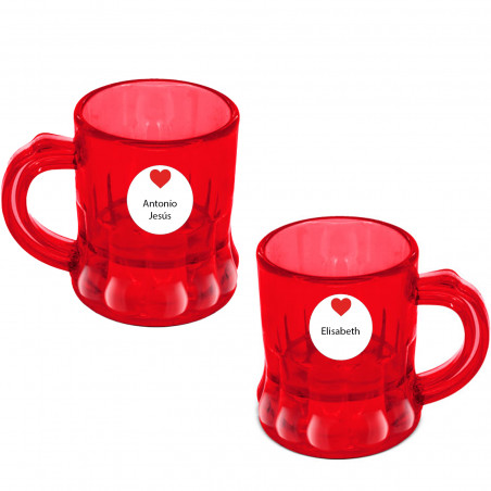 Chupitos vermelhos personalizados com adesivos especiais para presente de Dia dos Namorados para casais