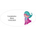 Adesivo ovalado menina super-heroína personalizado com nome e data