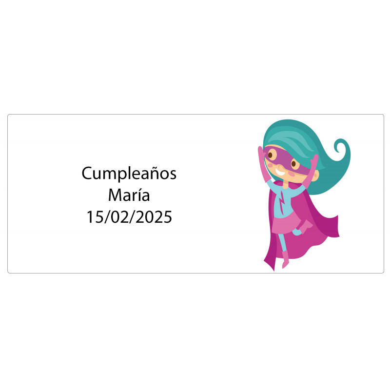 Adesivo retangular personalizado de super-heroína com nome e data