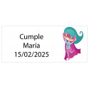 Adesivo retangular menina superheroína 5 x 3 personalizado com nome e data