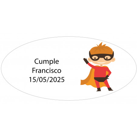 Adesivo ovalado de super-herói personalizado com nome e data