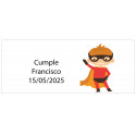 Adesivo retangular personalizado de super-herói com nome e data