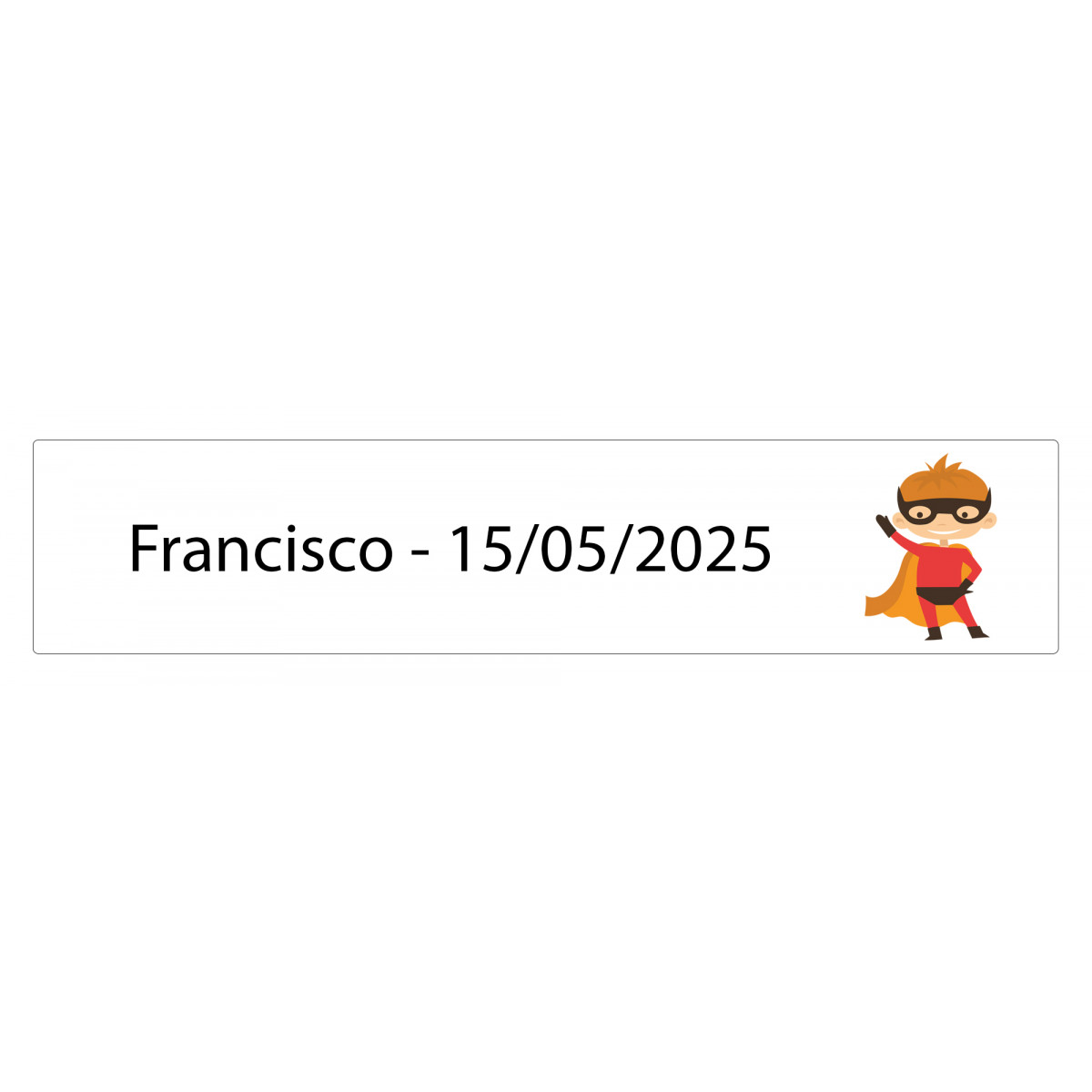 Adesivo retangular 5 x 1 super-herói personalizado com nome e data