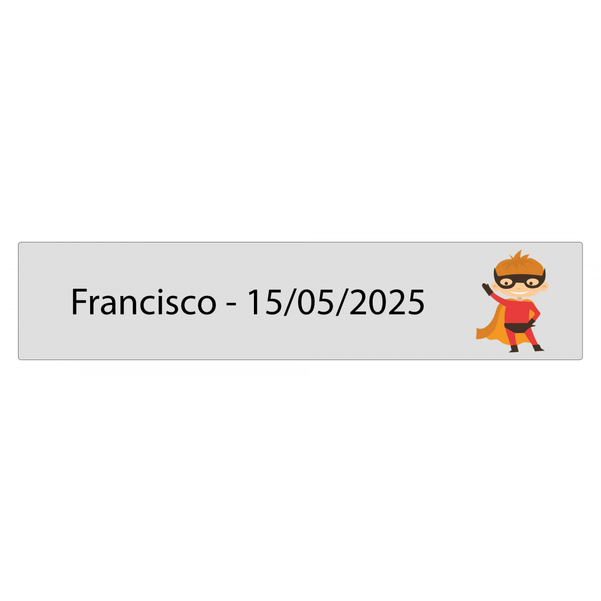Adesivo retangular transparente 5 x 1 super-herói personalizado com nome e data