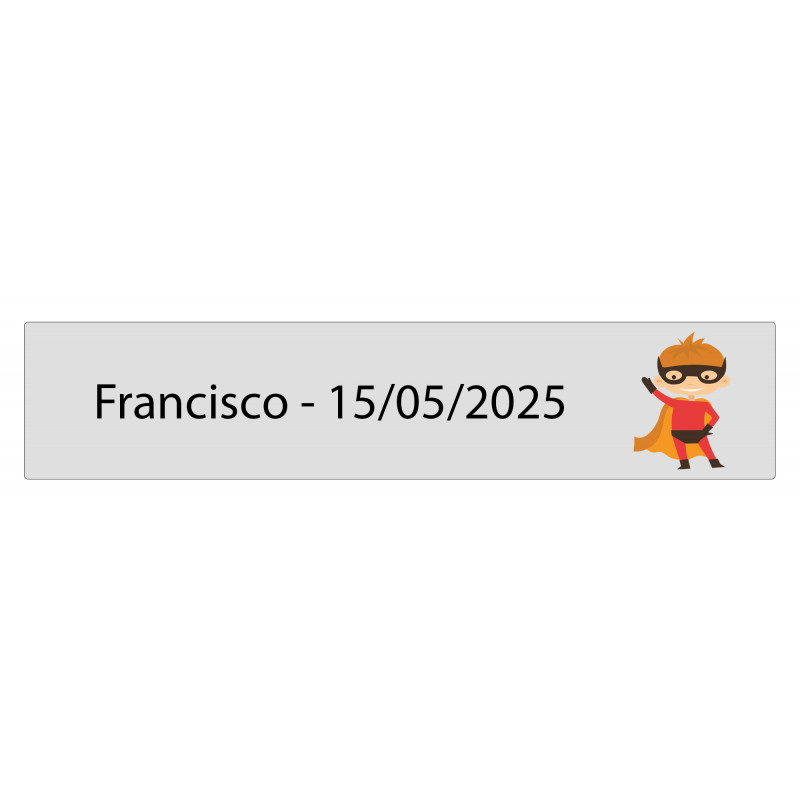 Adesivo retangular transparente 5 x 1 super-herói personalizado com nome e data