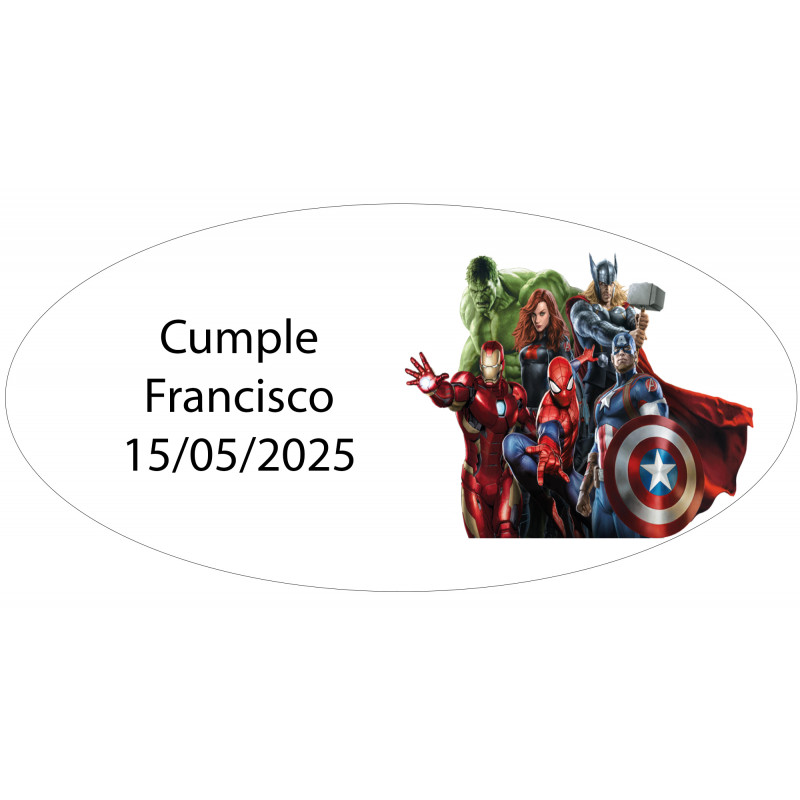 Adesivo ovalado Avengers personalizado com nome e data