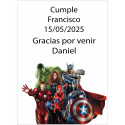 Adesivo personalizado com nome do convidado e frase de agradecimento. Design dos Vingadores