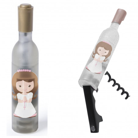 Abridor em formato de garrafa com imã personalizado com adesivo como detalhe de comunhão