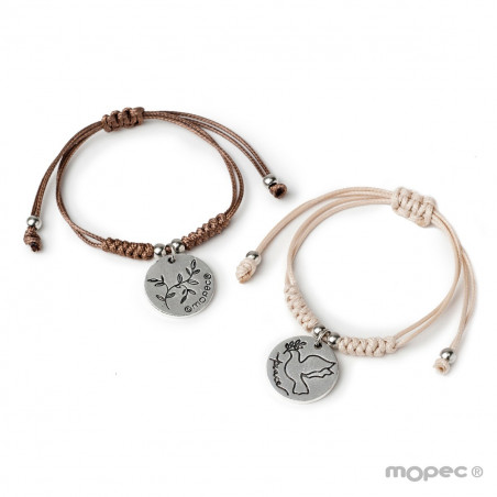 Pulseira de corda feminina com medalha pendente apresentada em caixa de presente com adesivo de comunhão personalizado
