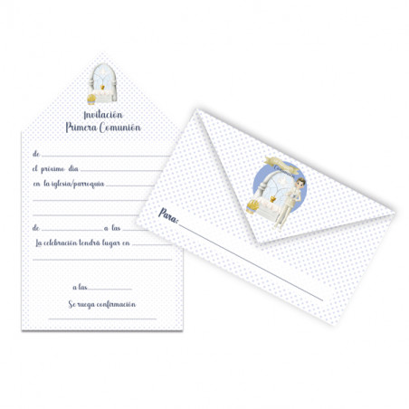 Blister 10 convite de Comunhão original menino em forma de envelope dobrável