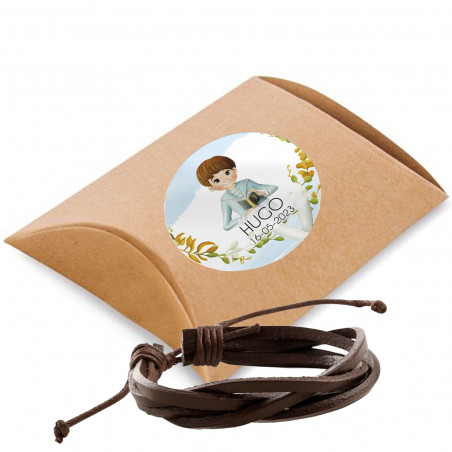 Pulseira de couro trançada para homem em caixa de kraft com adesivo para personalizar para qualquer evento