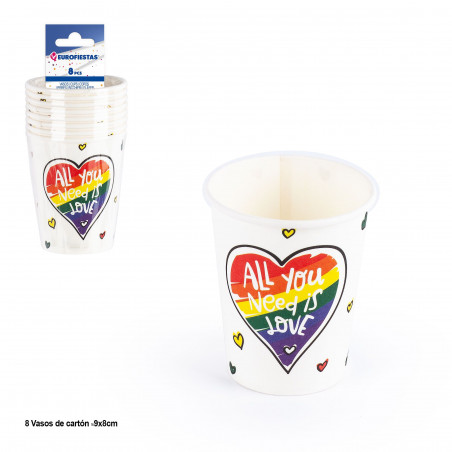 Pacote de 8 copos de papelão para festas LGBT