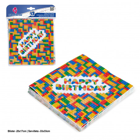 Pacote com 12 guardanapos de papel para festas com design de blocos