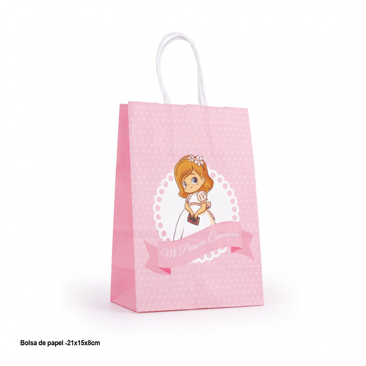 Bolsa de papel para primeira comunhão em rosa