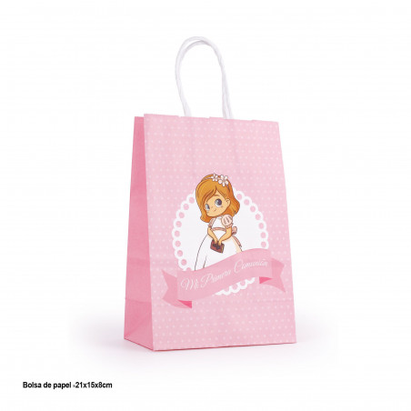 Saco de papel para primeira comunhão na cor rosa