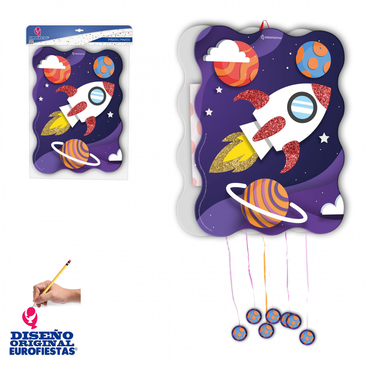Piñata de nave espacial com purpurina
