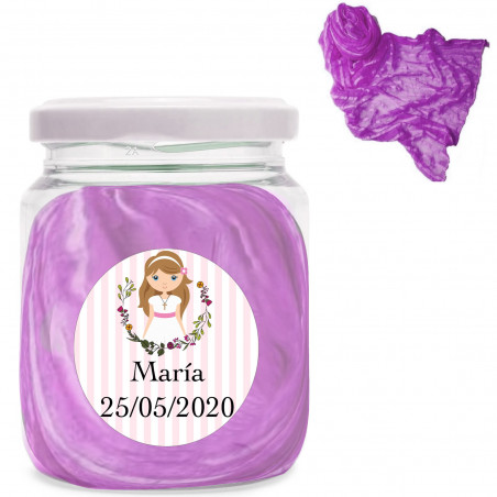 Lenço roxo para o pescoço em pote de presente com adesivo para comunhão personalizado