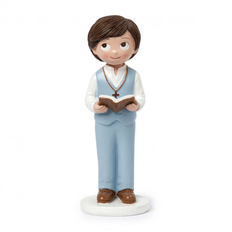 Figura bolo de comunhão menino terno cinza e bíblia 13cm.