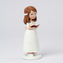 Figura bolo de comunhão menina com vestido branco e bíblia 13cm.