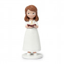 Figura bolo de comunhão menina com vestido branco e bíblia 13cm.